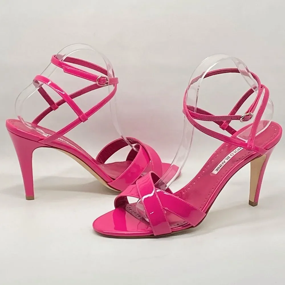 Manolo Blahnik Tormentas 90MM Patent Leather Ankle-Wrap Sandals size 41 - Picture 6 of 12